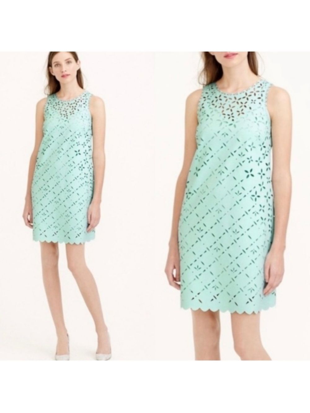 J. Crew Mint Green Laser Cut Sleeveless Shift Dress Size 8 Spring Wedding Guest